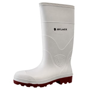 Bota industrial sanitaria con suela roja y casquillo