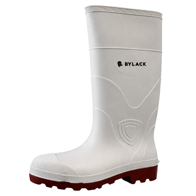 Bota industrial sanitaria con suela roja y casquillo